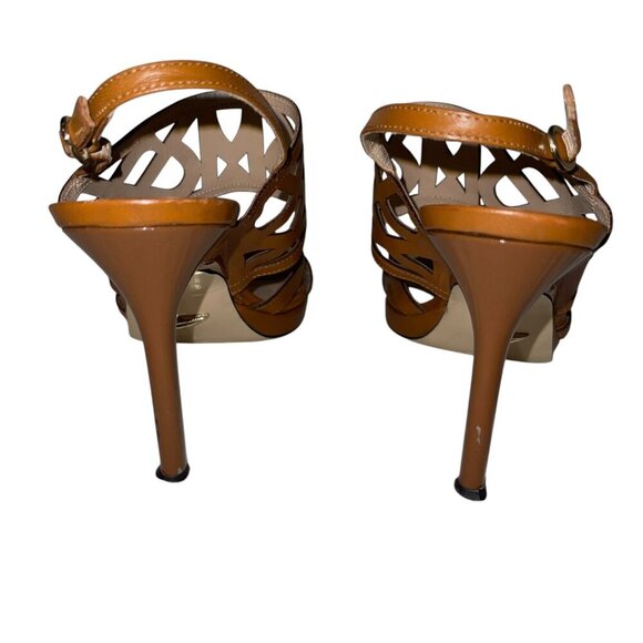 Diane Von Furstenberg (DVF) Umrer Brown Leather Cutout Platform Sandals - Picture 3 of 8
